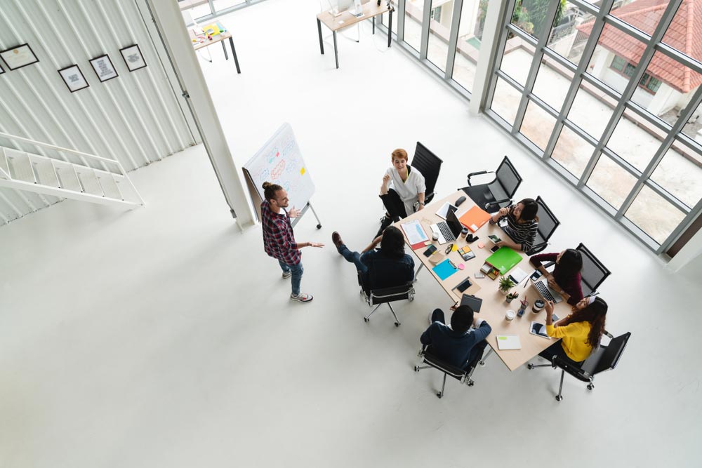 Top view of diverse people of creative team group